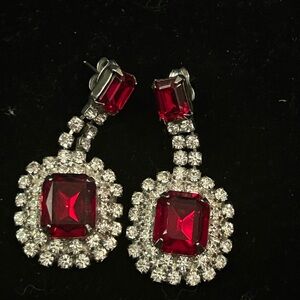 Red and Silver Drop Earrings